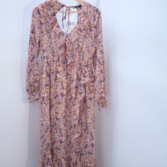 Zara Floral Backless Midi Dress, Size large nwt - Picture 5 of 9